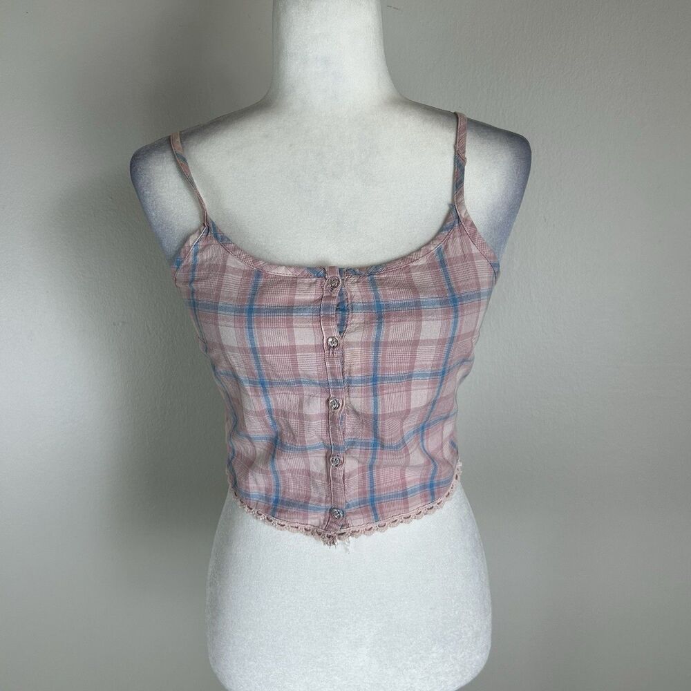 Vintage Y2K Wet Seal Cami Top Womens S Fairy Grunge Coquette Plaid Pink 90s